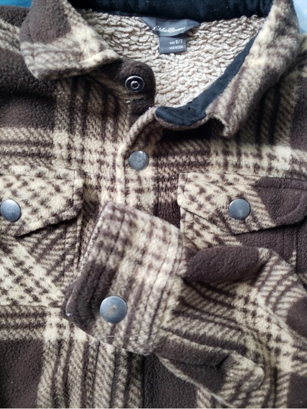 Eddie Bauer Gorpcore Brown and Cream Plaid Kids Jacket